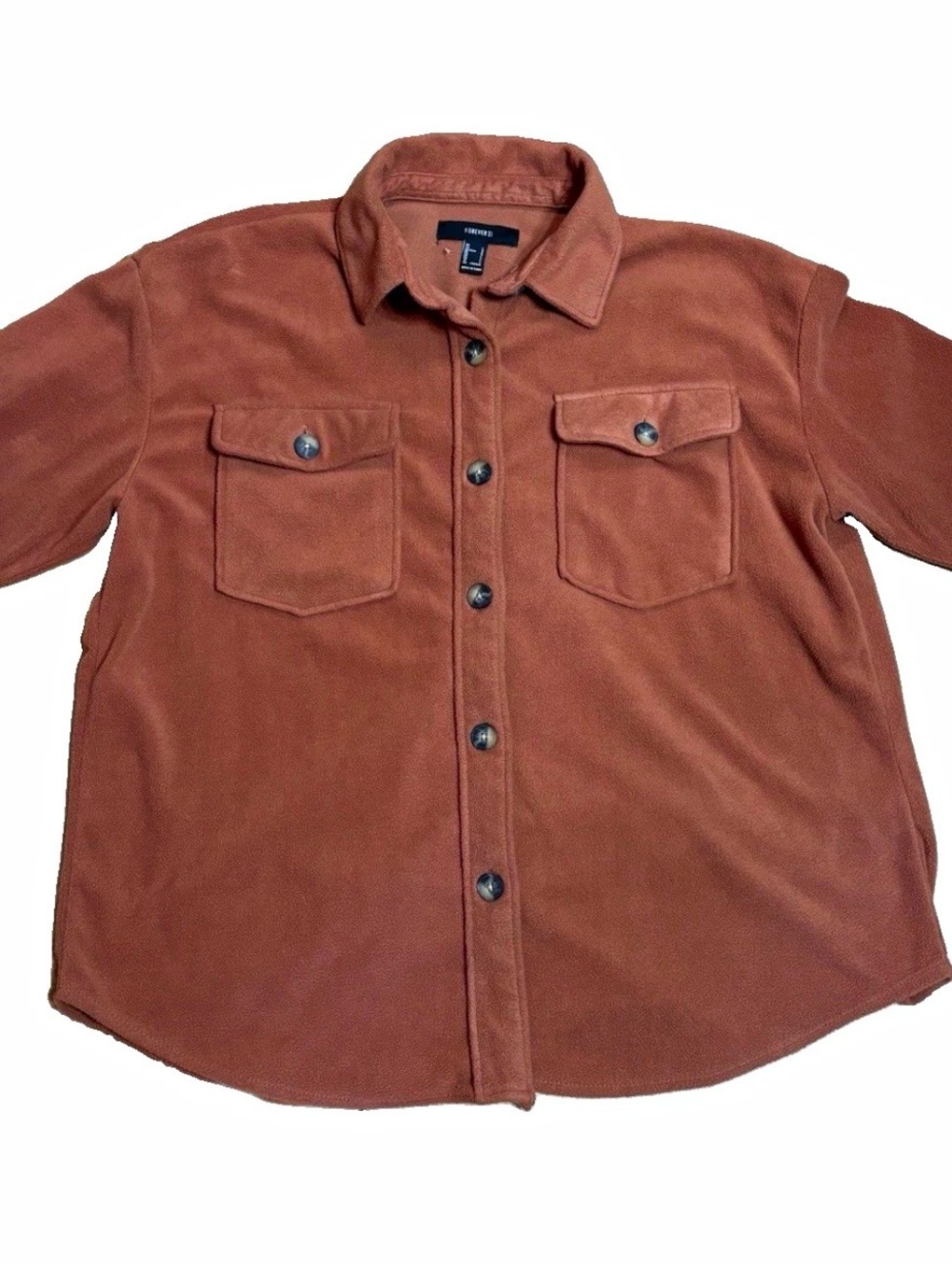 Forever 21 Brown Shacket Jacket Button Front Long Sleeve Pockets Women’s Large